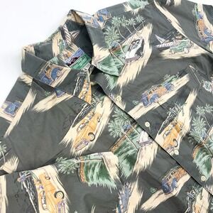 Vtg Reyn Spooner XL Hawaiian Surfing Woodie Cotton Cars‎ Beach Trucks Ocean